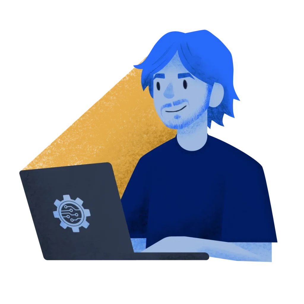 Illustrazione di un tecnico informatico al computer